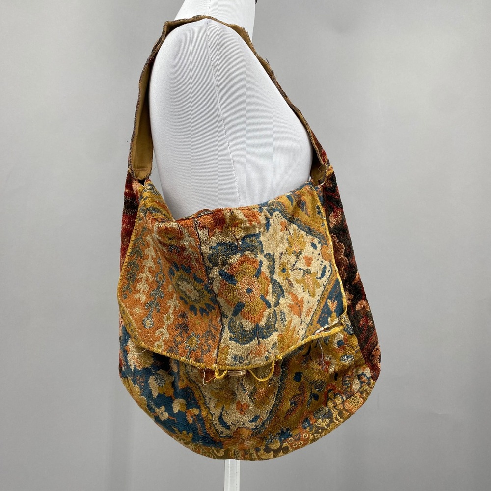 Vintage 60s Tapestry Messenger Bag Unisex Large Boho Carpet Bag Handmade Purse